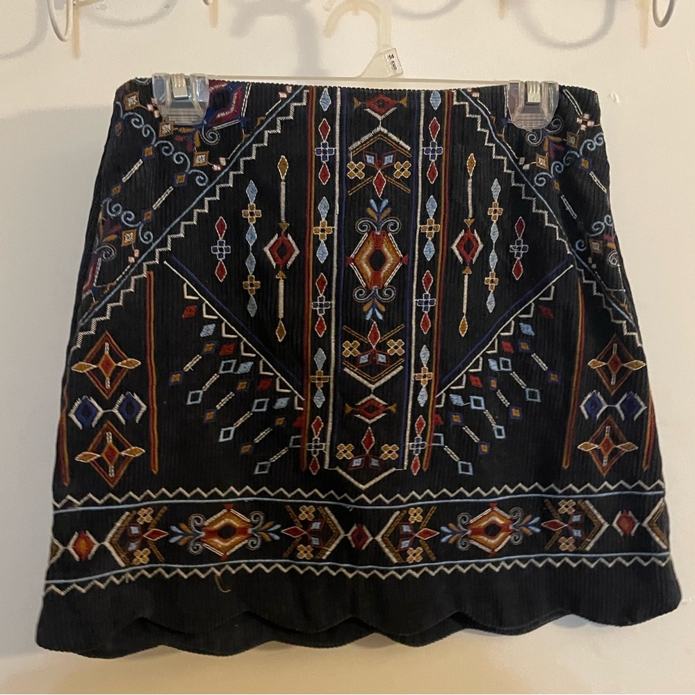 Francesca’s Blue Rain Embroidered Mini Skirt